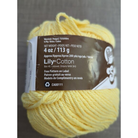 Lily Cotton Sugar 'n Cream Yarn Solids Yellow 102018-18010 4 oz 200 yds worsted - Picture 4 of 5